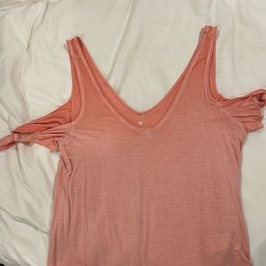 Coral American eagle open shoulder top